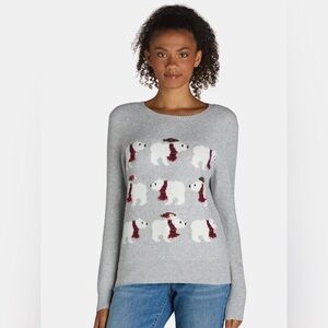 Holiday Time Polar Bear Christmas Sweater Grey Medium M 8-10 Sequin Details